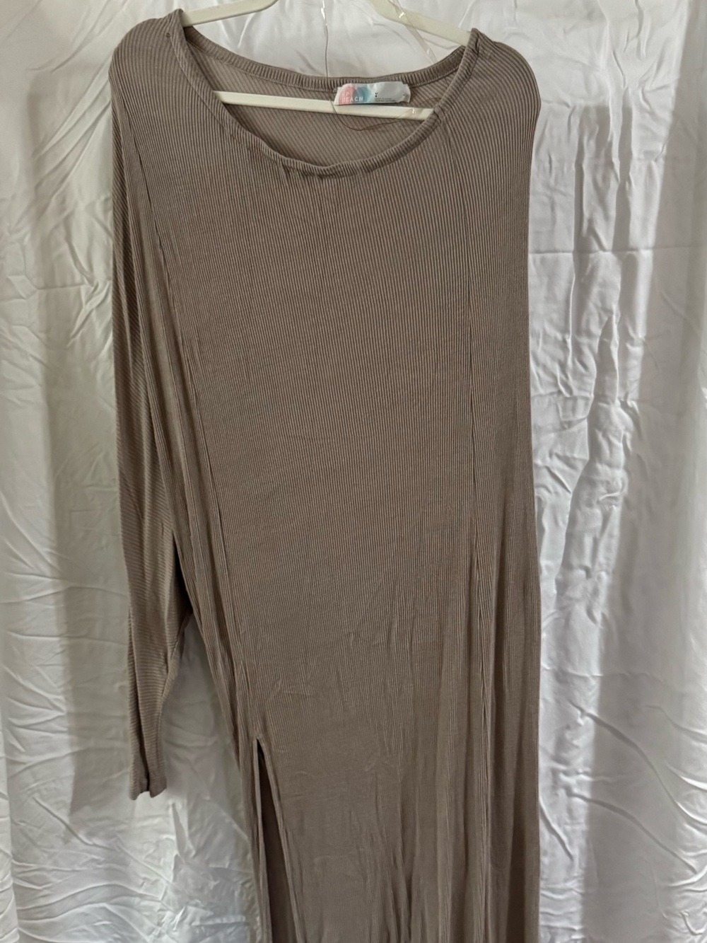 FP Beach Kara One-Shoulder Taupe Ribbed Midi Dress - Women